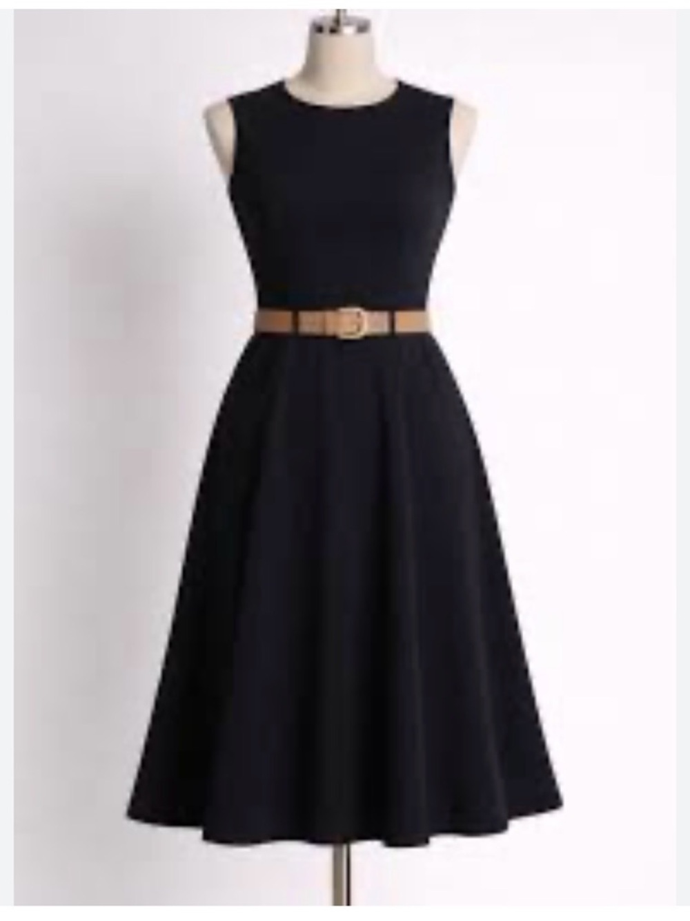 Calvin Klein Black Sleeveless Midi Dress with Tan Belt